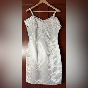 💚Vintage Savoy’s Chic Ivory Satin Lace Special Occasion Dress